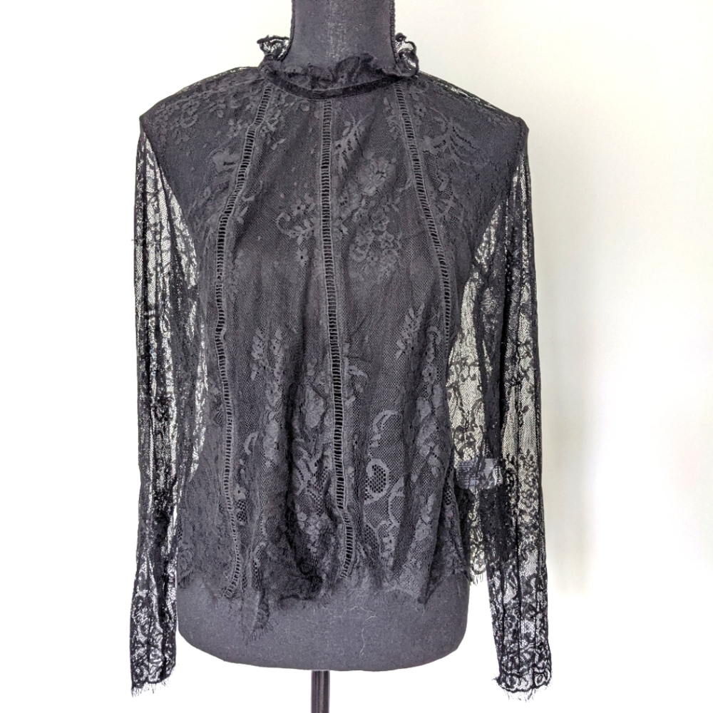 Black Cropped Lace Blouse